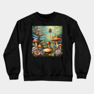 Mystical Garden IV Dragonflies Flowers and Mushrooms Crewneck Sweatshirt